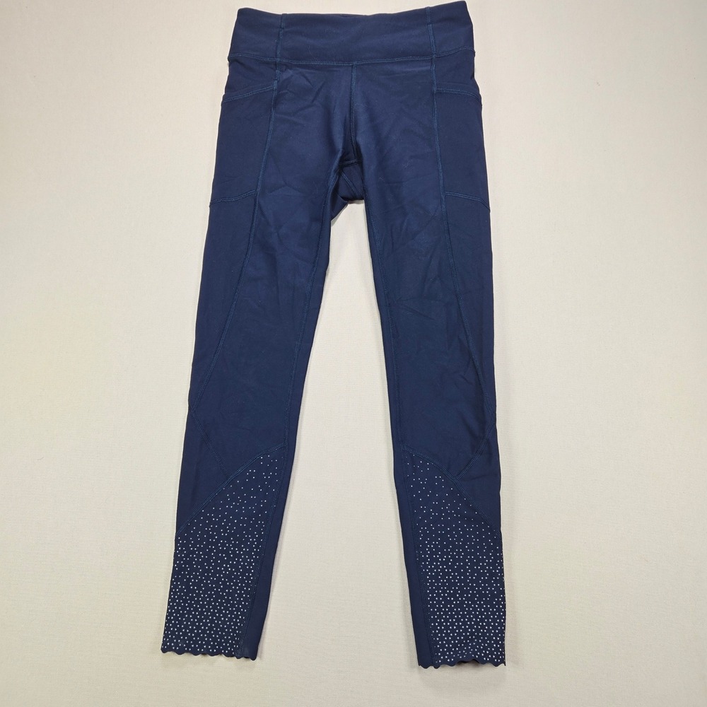 Lululemon Tight Stuff Tight II Scalloped Hem Navy Blue Running Leggings Womens 4